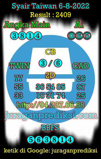 Prediksi Taiwan 6 Agustus 2022 dan juga Syair taiwan hari ini Sabtu 6 8 2022 adalah angka keluar togel taiwan malam hari ini